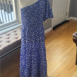 Fashion Brand Company One-Shoulder Blue Floral Dress